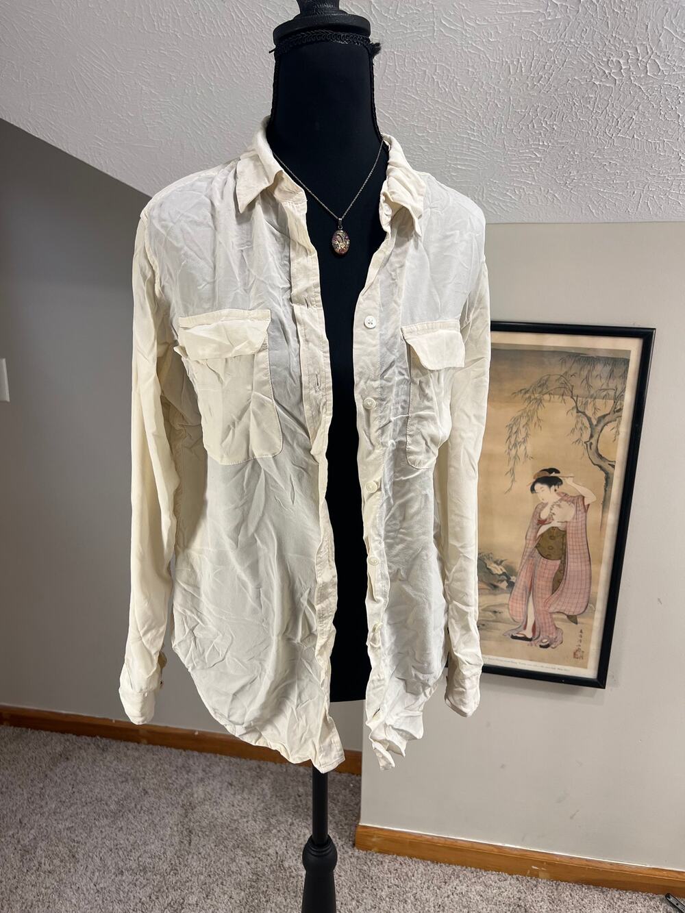 Equipment Femme Silk Button Down Blouse Cream Spread Collar Minimalist Preppy